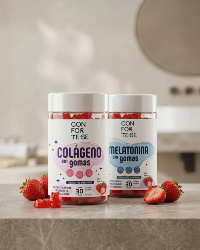 Potes de Colágeno e Melatonina em Gomas Conforte-se lado a lado